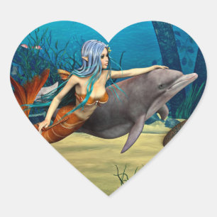 Adesivo Coração Sereia com Golfinho