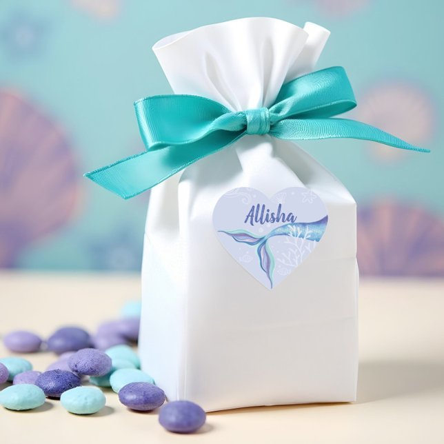 Adesivo Coração Sereia Sob O Oceano Azul E Púrpura Personalizada (Criador carregado)