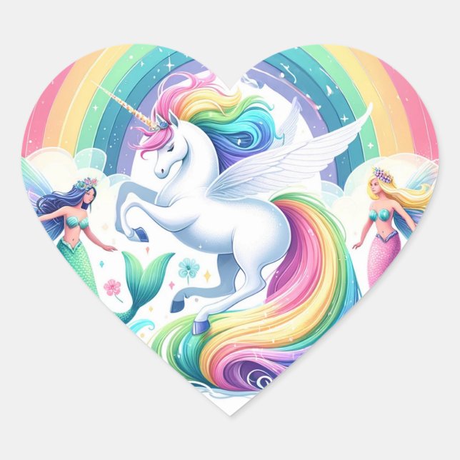 Adesivo Coração Sereias e Unicórnios (Frente)