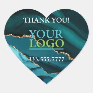Adesivo Coração Seu logotipo, Nome Promo de Telefone, Teal Black D