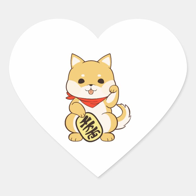 Adesivo Coração Shiba Inu Lucky Cat Pose (Frente)