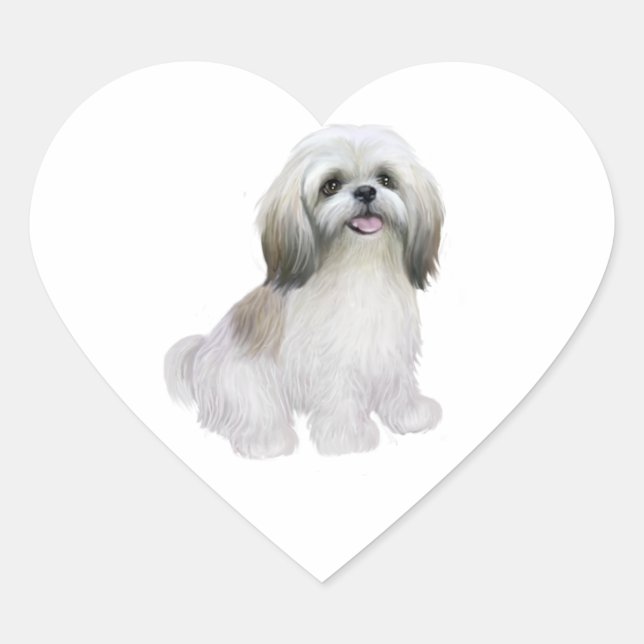Adesivo Coração Shih Tzu - Branco com cinza-tan (Frente)