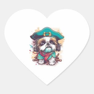 Adesivo Coração Shih Tzu Dog Pirate
