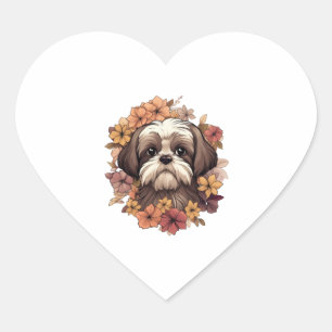 Adesivo Coração Shih Tzu no Autumnal Flowers Classic T Shirt