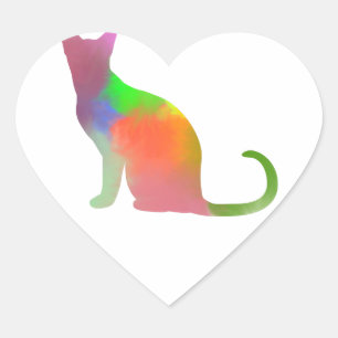 Adesivo Coração Silhueta de Gato de Água