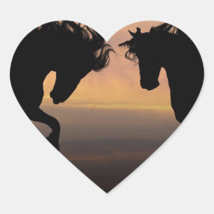 Adesivo Coração Silhuetas do cavalo no por do sol