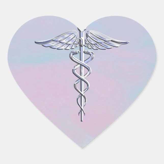 Adesivo Coração Silver Caduceus - Símbolo Médico - Decoração da Mã (Frente)
