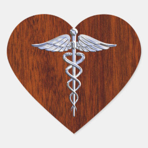 Adesivo Coração Silver Como Caduceus Símbolo Médico Mahogany Impre