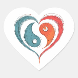 Adesivo Coração Símbolo Artístico de Equilíbrio Yin Yang Coração