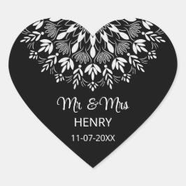 Adesivo Coração Simples casamento preto e branco elegante