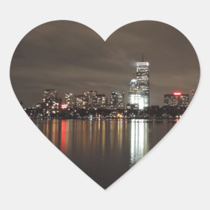 Adesivo Coração Skyline de Boston na noite