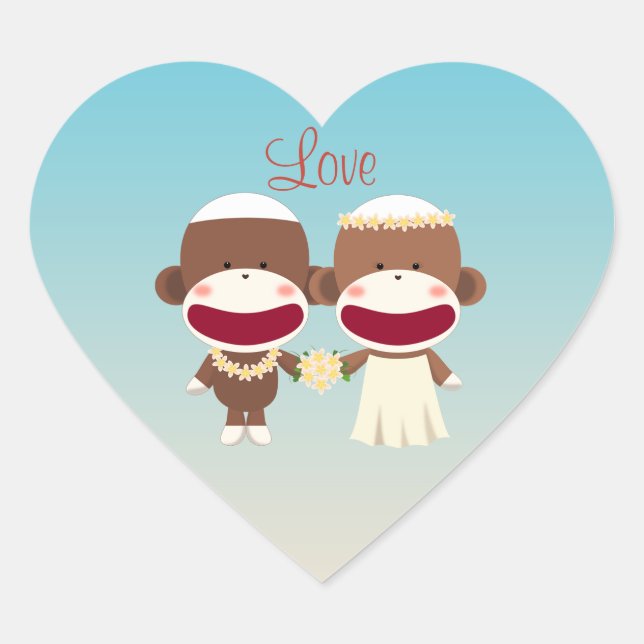 Adesivo Coração Sock Monkey Hawaiian Wedding Sticker (Frente)