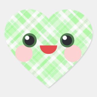 Adesivo Coração Sorriso Kawaii Rosto Feliz Xadrez Verde