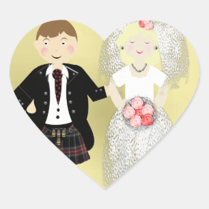 Adesivo Coração Sr. e Sra. Cute Bride e Kilted Groom