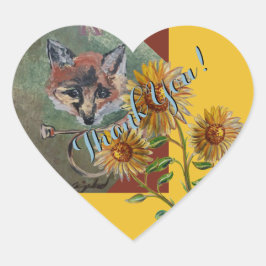 Adesivo Coração Sr. Fox e girassóis obrigado você