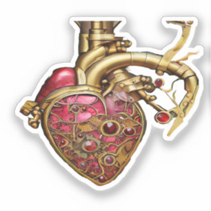 Adesivo Coração Steampunk Rubis Anatômicos e Engrenagens