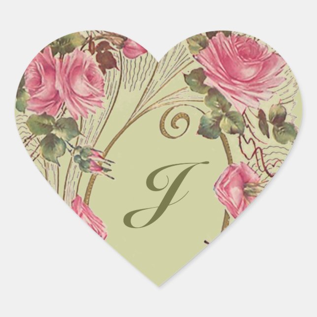 Adesivo Coração Sticker Personalized Antique Rose Hearts Monogram (Frente)