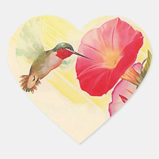 Adesivo Coração Sticker Ruby Throated Hummingbird @ Flowers Garden