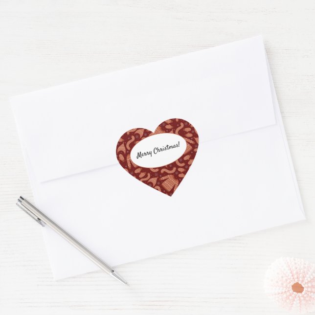 Adesivo Coração Suéter feio de Natal Cachecol de Chapéu Vermelho B (Envelope)