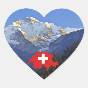 Adesivo Coração Suíça Jungfrau e bandeira