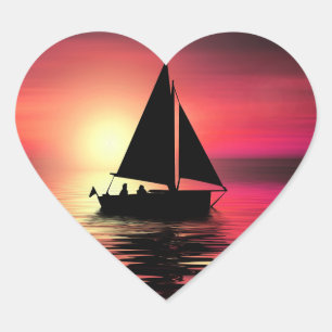 Adesivo Coração Sunset, Barco à vela no mar-39186