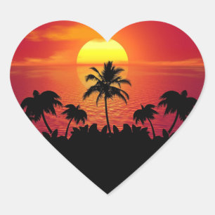 Adesivo Coração Sunset com Palmeiras Silhouette-16514