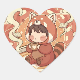 Adesivo Coração Sweet Red Panda Love Heart Shaped Sticker