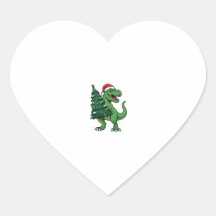Adesivo Coração T-Rex de Natal Carregando Árvore de Natal