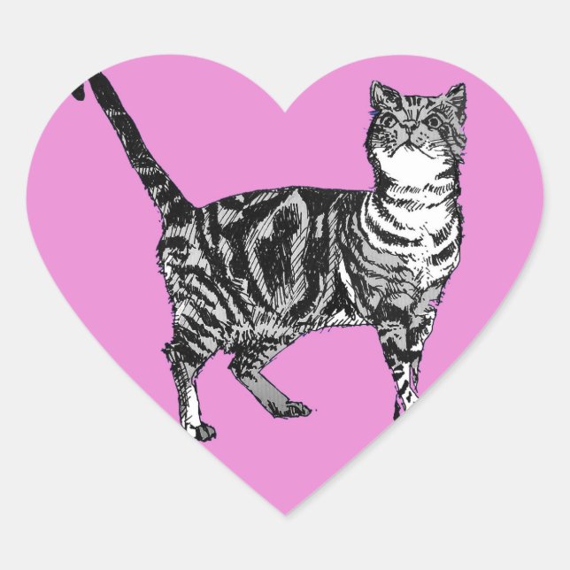 Adesivo Coração Tabby Cat Stickers Pink Cachorros Cor-de-rosa (Frente)