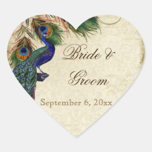 Adesivo Coração Tag formais dos selos do favor do pavão & do