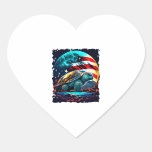 Adesivo Coração Tartaruga americana sob lua com bandeira americana