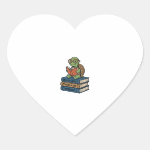 Adesivo Coração Tartaruga Cute Lendo em Livros Vetor Vintage_1