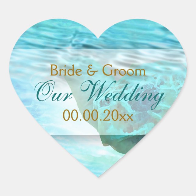 Adesivo Coração Tartaruga de casamento do tema Praia PERSONALIZAR (Frente)