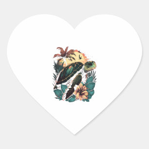 Adesivo Coração Tartaruga Havaiana Tartarugas Marinhas Flor de Hib