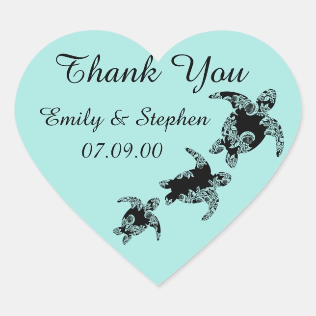 Adesivo Coração Tartarugas do Mar Obrigado (Frente)