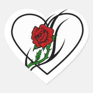 Adesivo Coração Tatuagem da rosa vermelha
