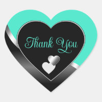 Teal Black Cute Hearts and Wavy Silver Obrigado