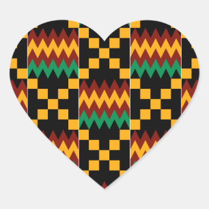 Adesivo Coração Tela do Kente Preta, Verde, Vermelha e Amarela