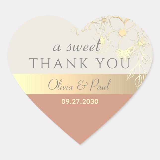Adesivo Coração Terracotta A Sweet Obrigado Favor De Casamento (Frente)