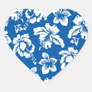 Adesivo Coração Teste padrão de flor azul de Hawiian