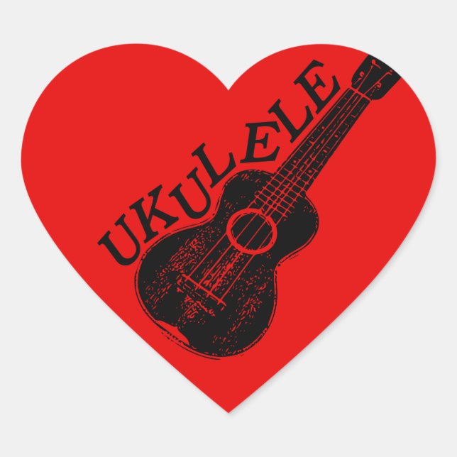 Adesivo Coração Texto E Imagem Do Ukulele (Frente)
