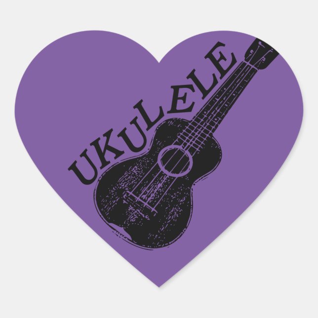 Adesivo Coração Texto E Imagem Do Ukulele (Frente)