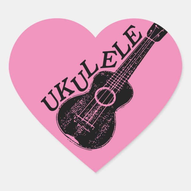 Adesivo Coração Texto E Imagem Do Ukulele (Frente)
