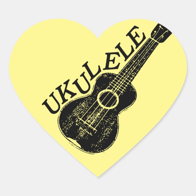 Adesivo Coração Texto E Imagem Do Ukulele (Frente)