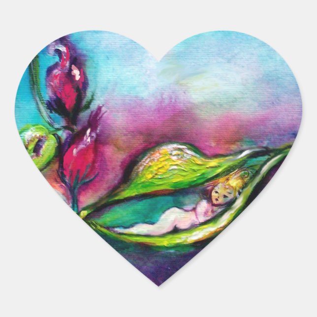 ADESIVO CORAÇÃO THUMBELINA DORMINDO ENTRE FOLHAS DE ROSA (Frente)