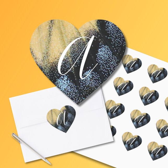 Adesivo Coração Tiger Swallowtail Butterfly Wing (This butterfly wing heart sticker envelope seal allows you to personalize with your initial.)