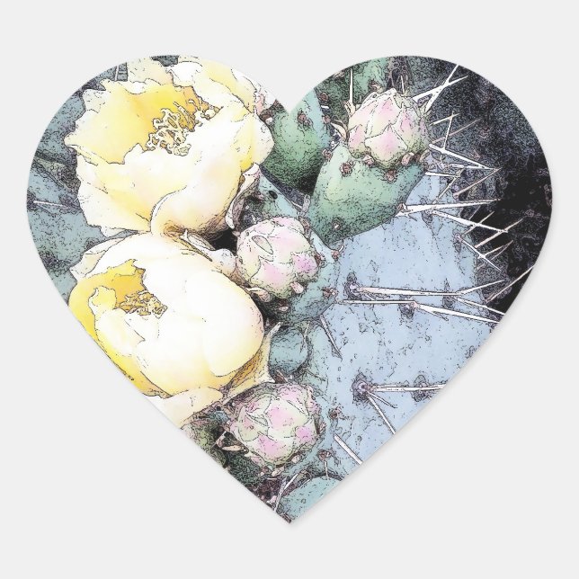 Adesivo Coração Tinta digital da Flor do Cactus (Frente)