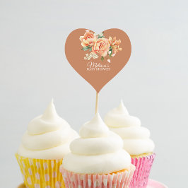 Adesivo Coração Topo do Cupcake de Flor de Coral Russo