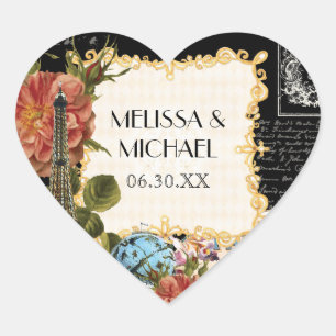 Adesivo Coração Torre Negra Vintage Torre Eiffel Rosa favorece eti