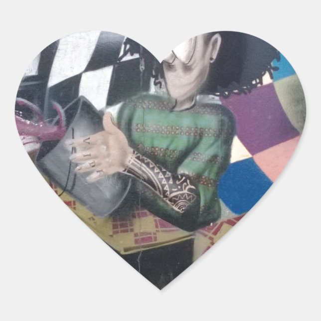 Adesivo Coração Trabalho de arte abstrato Grafite (Frente)